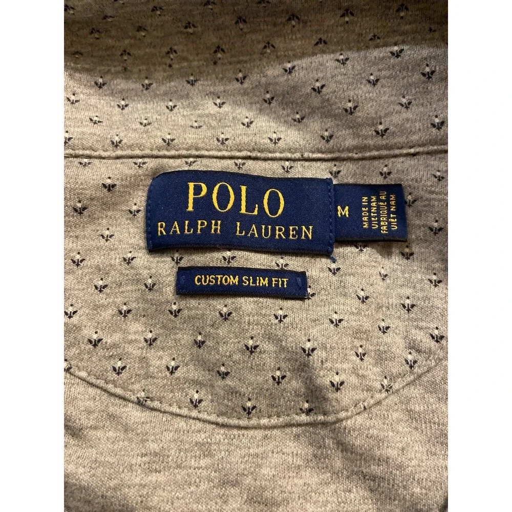 Polo Ralph Lauren Polo Shirt Mens Medium Long Sleeve Slim Fit Gray Flash PONY